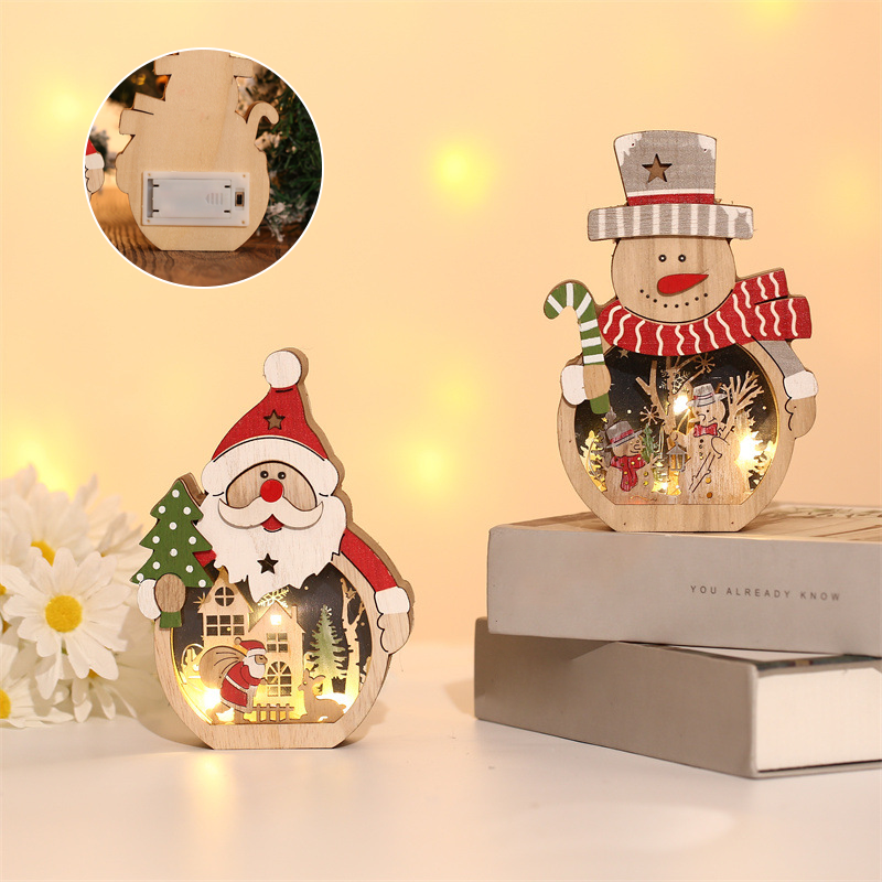 Éclairage d'ornements de Noël en bois à LED