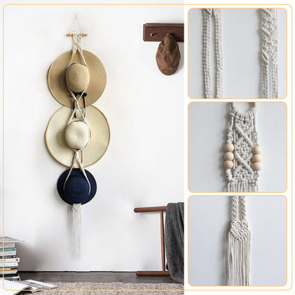 Porte-chapeau Boho décoratif en lin fait à la main pour tenture murale