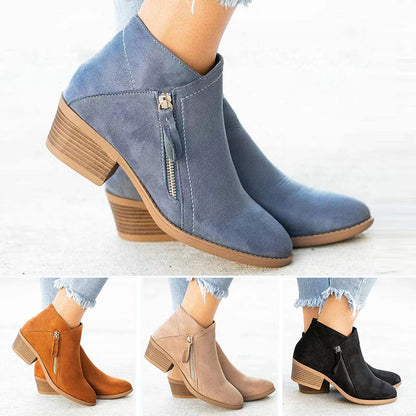 Bottines à Talons Épais et Fermeture Éclair Latérale pour Femmes