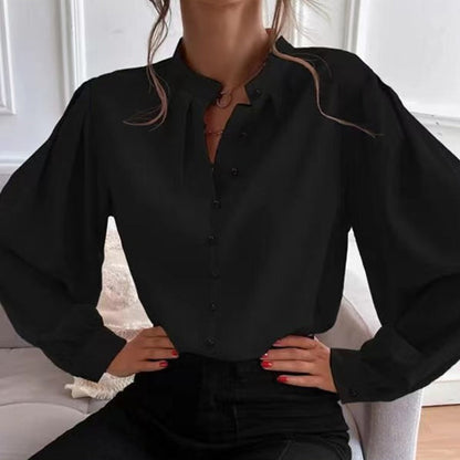 Chemise Boutonnée à Col Montant et Manches Longues