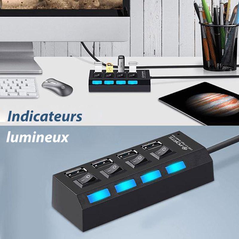 ✔️Concentrateur USB Haute Vitesse à Plusieurs Ports avec Interrupteurs Indépendants