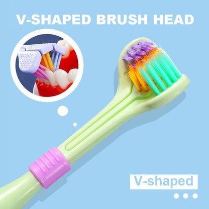 Brosse à dents à trois côtés en forme de V