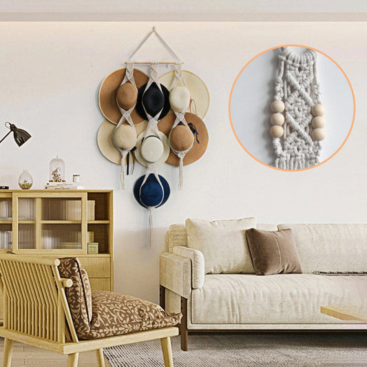 Porte-chapeau Boho décoratif en lin fait à la main pour tenture murale