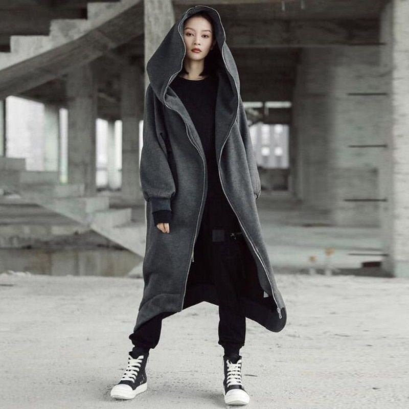 Manteau long à capuche unisexe à manches longues