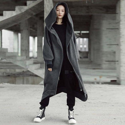 Manteau long à capuche unisexe à manches longues