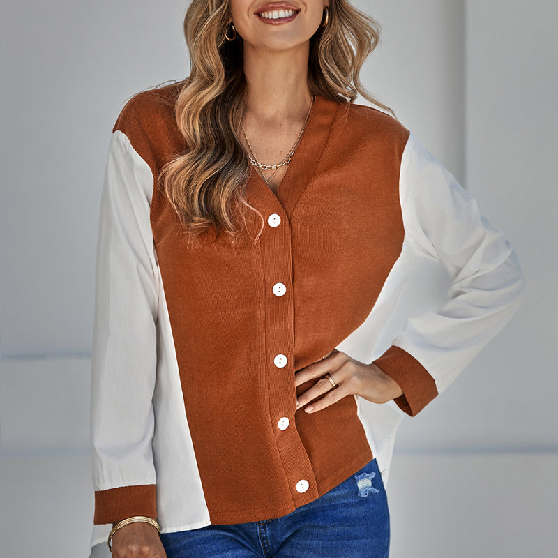 Chemise à empiècement contrastant à encolure en V