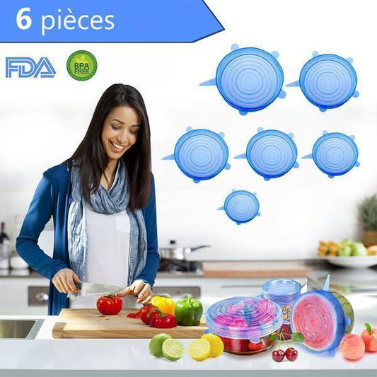6-Pieces Bleu Couvercles De Bol Silicone