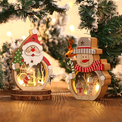 Éclairage d'ornements de Noël en bois à LED