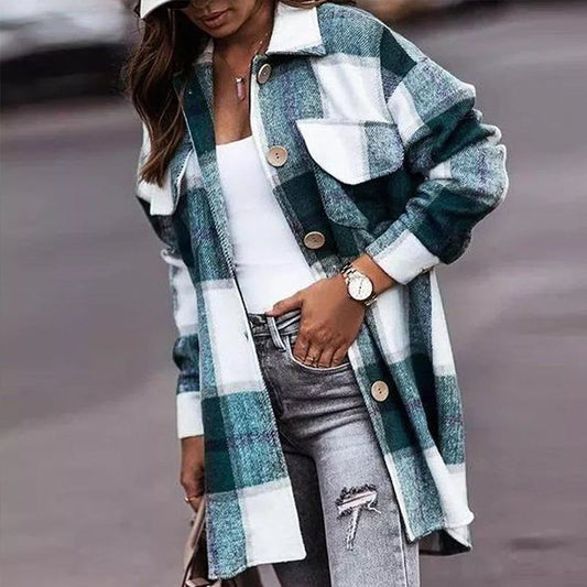Manteau en Laine Décontracté à Carreaux