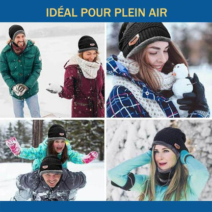 Ensemble Hiver Bonnet avec Écharpe en Tricot
