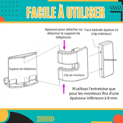Support de Téléphone avec Clip sur Écran pour Ordinateur Portable