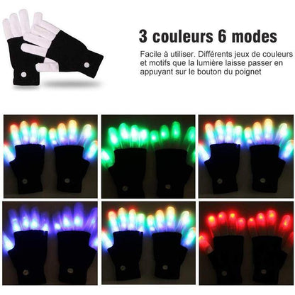 Gants LED Finger Lights 3 Couleurs 6 Modes