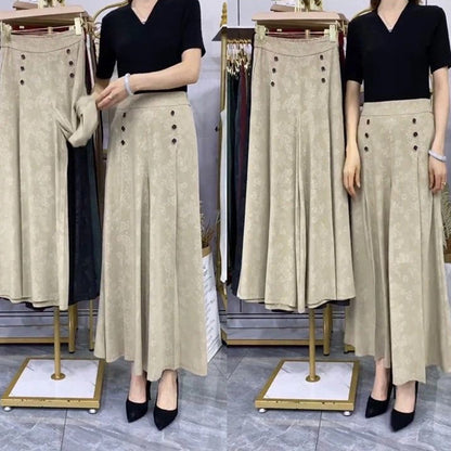 Pantalon Large Taille Haute à Imprimé Vintage pour Femme