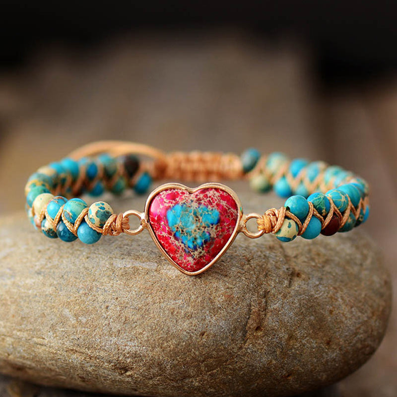 💓À ma petite-fille Love You Forever Jasper Heart Bracelet🎁