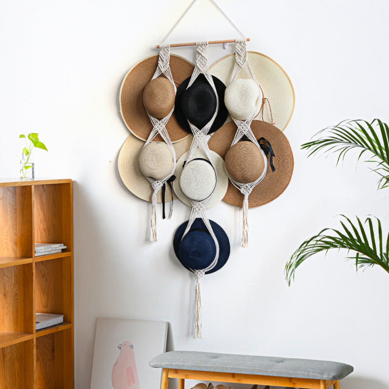 Porte-chapeau Boho décoratif en lin fait à la main pour tenture murale