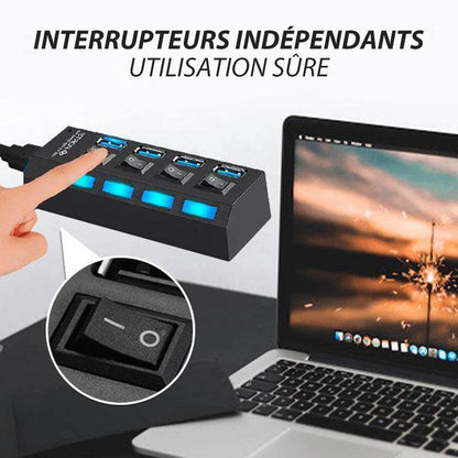 ✔️Concentrateur USB Haute Vitesse à Plusieurs Ports avec Interrupteurs Indépendants