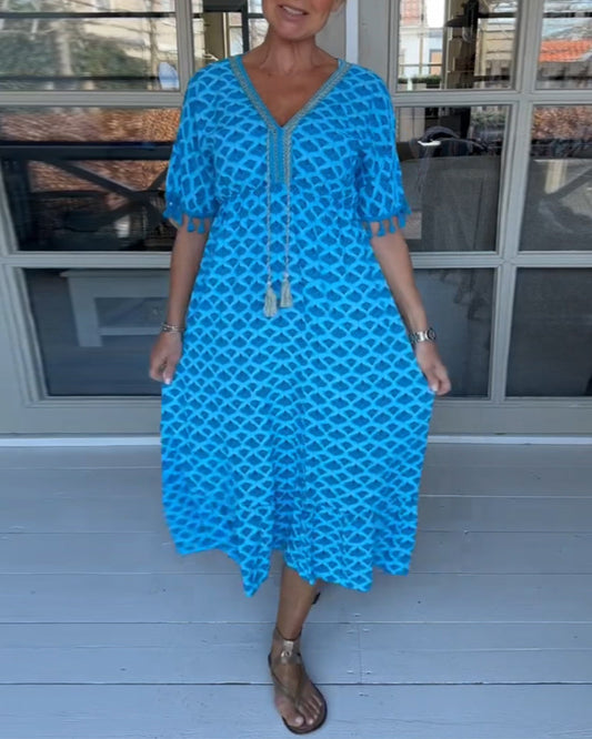Robe décontractée à col en V imprimée