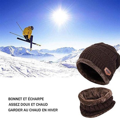 Ensemble Hiver Bonnet avec Écharpe en Tricot