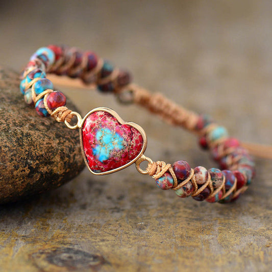 💓À ma petite-fille Love You Forever Jasper Heart Bracelet🎁