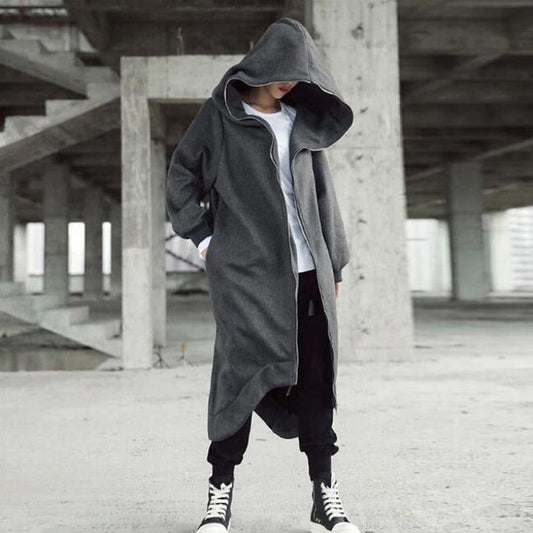 Manteau long à capuche unisexe à manches longues