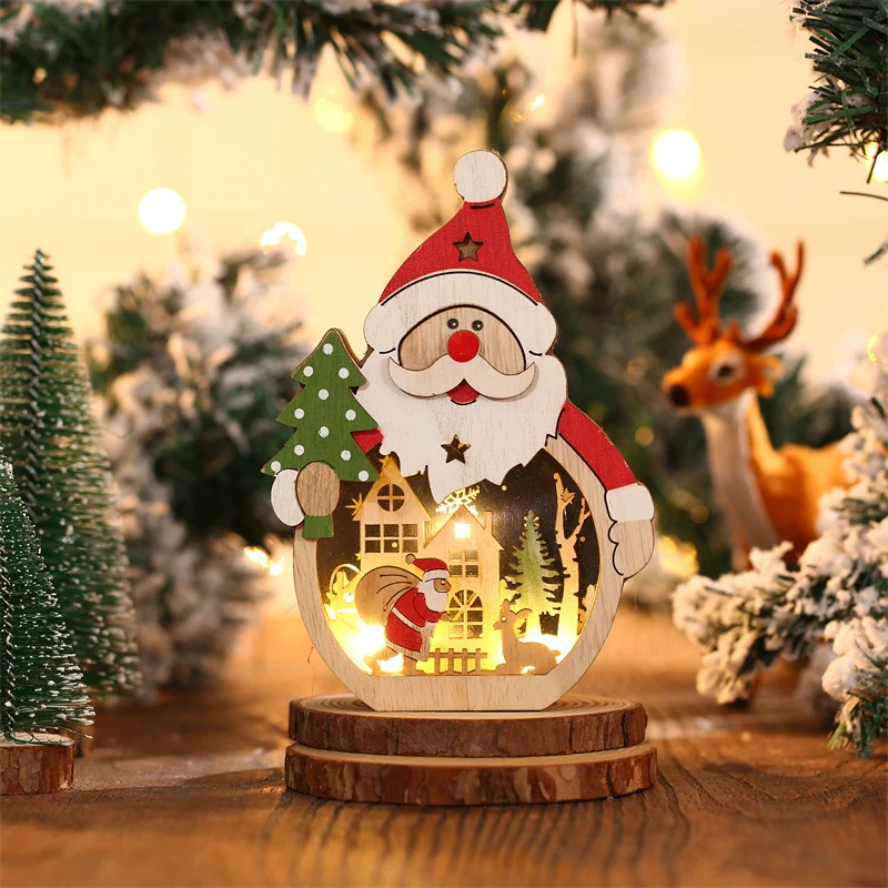 Éclairage d'ornements de Noël en bois à LED