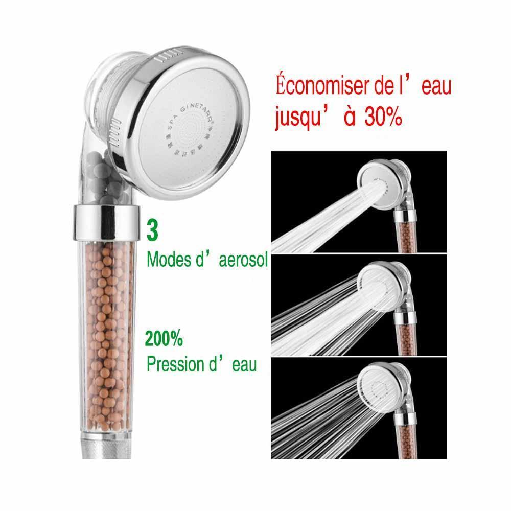 Pomme de Douche A Main 3 Voies Avec Billes Minerales