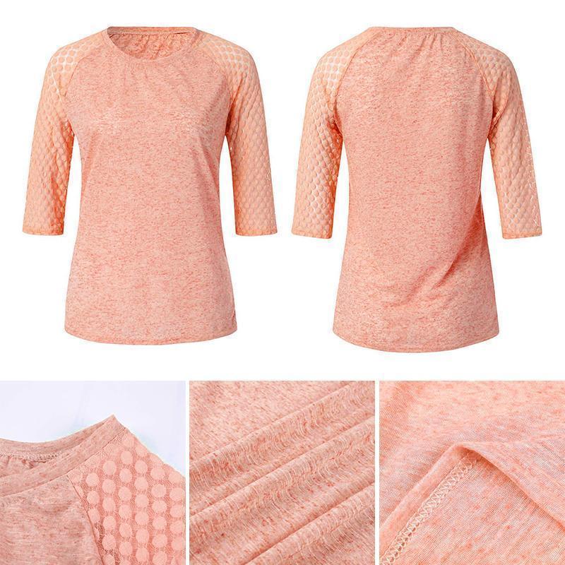 T-shirt Femme-Coutures en Dentelle et Encolure Ronde