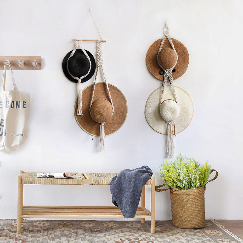 Porte-chapeau Boho décoratif en lin fait à la main pour tenture murale