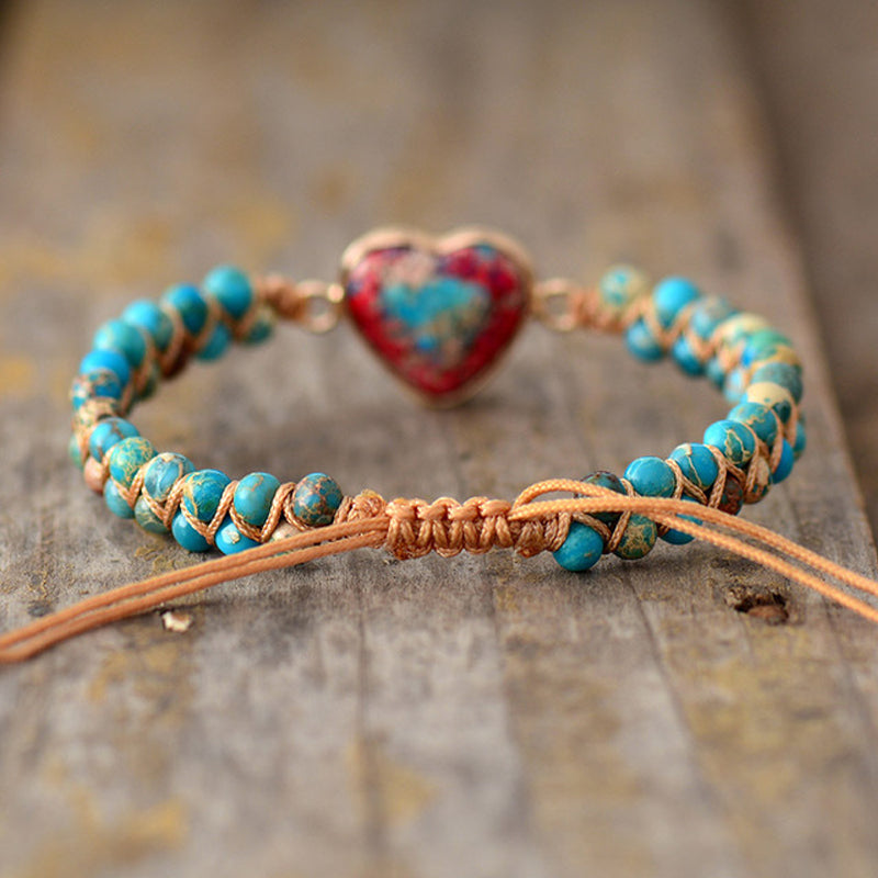 💓À ma petite-fille Love You Forever Jasper Heart Bracelet🎁
