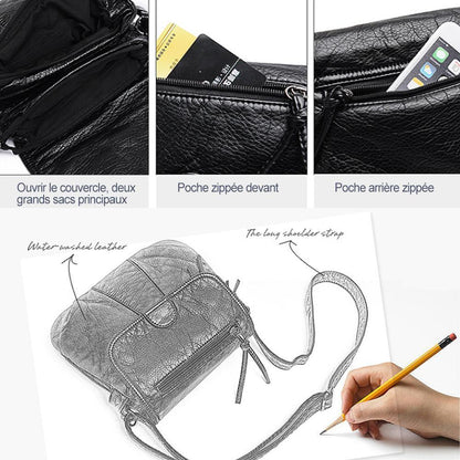 Femme Sac À Bandoulière Diagonale en Cuir Délavé