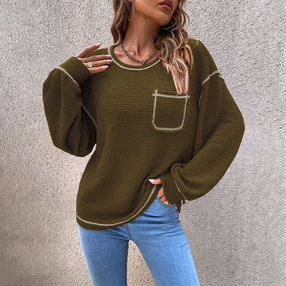 Gaufre Femme Tricot Tunique Tops Chemise à Manches Longues