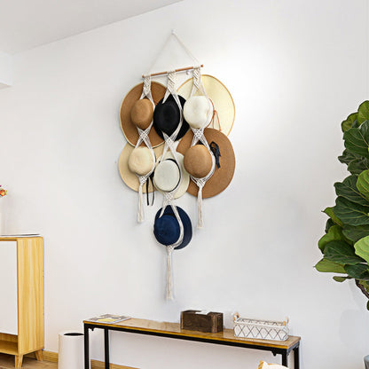 Porte-chapeau Boho décoratif en lin fait à la main pour tenture murale