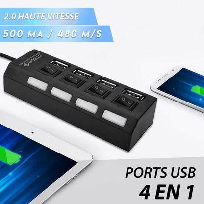 ✔️Concentrateur USB Haute Vitesse à Plusieurs Ports avec Interrupteurs Indépendants