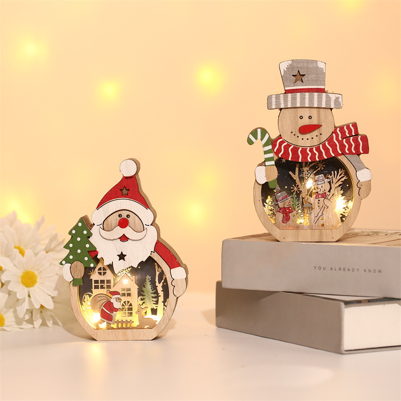 Éclairage d'ornements de Noël en bois à LED