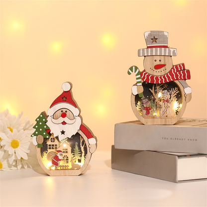 Éclairage d'ornements de Noël en bois à LED