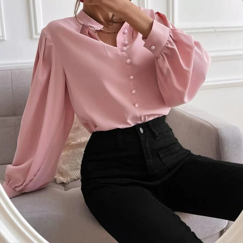 Chemise Boutonnée à Col Montant et Manches Longues