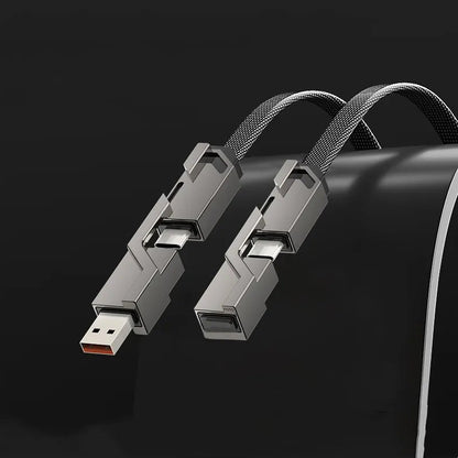 Cordon de chargeur plat tressé anti-emmêlement 4 en 1 avec velcro