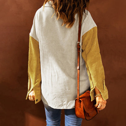 Veste de chemise décontractée à revers lâche colorblock pour dames