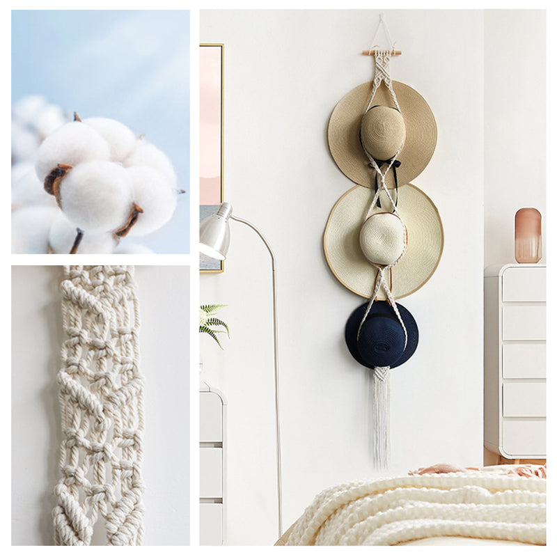 Porte-chapeau Boho décoratif en lin fait à la main pour tenture murale