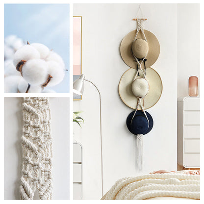 Porte-chapeau Boho décoratif en lin fait à la main pour tenture murale