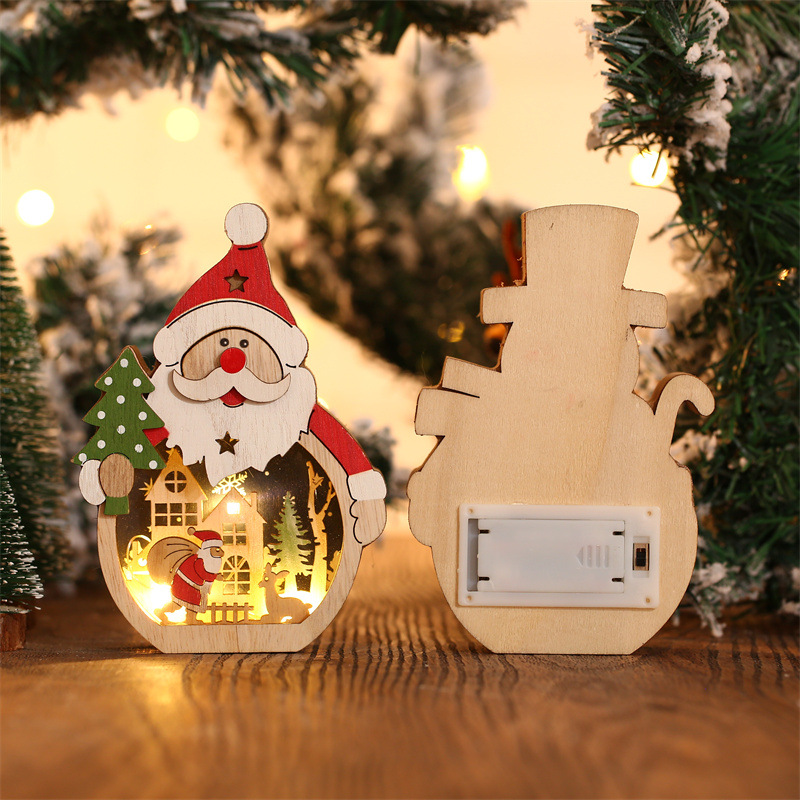 Éclairage d'ornements de Noël en bois à LED