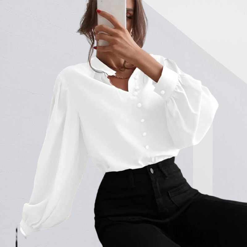 Chemise Boutonnée à Col Montant et Manches Longues