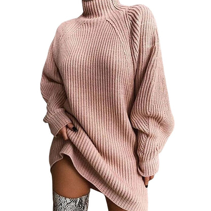 Robe Pull en Coton à Col Roulé et Manches Raglan