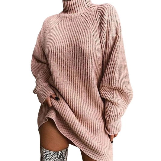 Robe Pull en Coton à Col Roulé et Manches Raglan