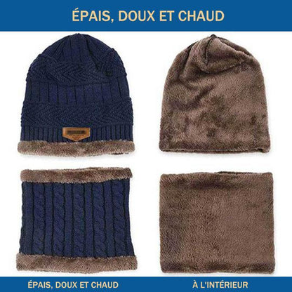 Ensemble Hiver Bonnet avec Écharpe en Tricot