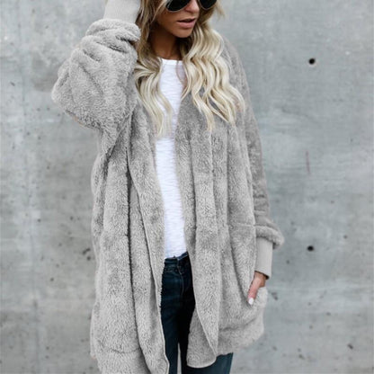 Manteau moelleux à capuche d'hiver pour femme