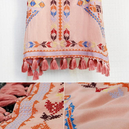 Robe de Plage Brodée sans Manches à Franges