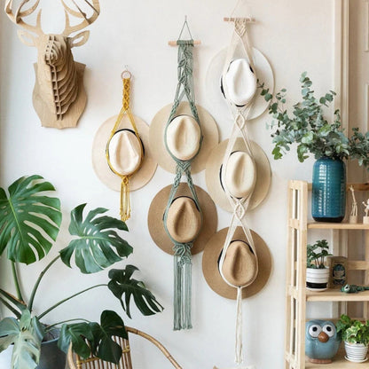 Porte-chapeau Boho décoratif en lin fait à la main pour tenture murale