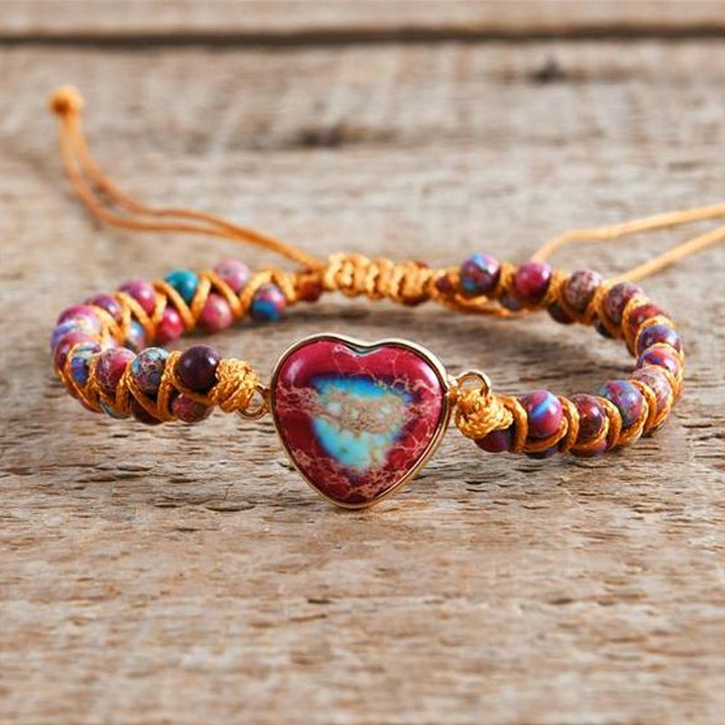 💓À ma petite-fille Love You Forever Jasper Heart Bracelet🎁
