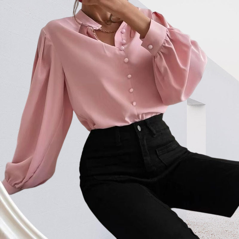 Chemise Boutonnée à Col Montant et Manches Longues